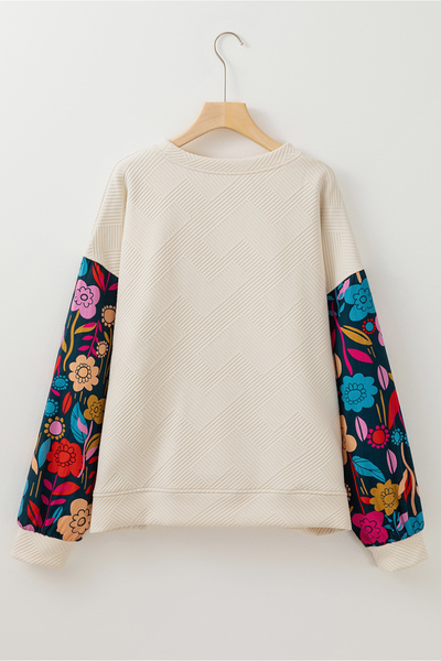 Women Fall Clothing Textured Floral Patchwork Sweatshirt