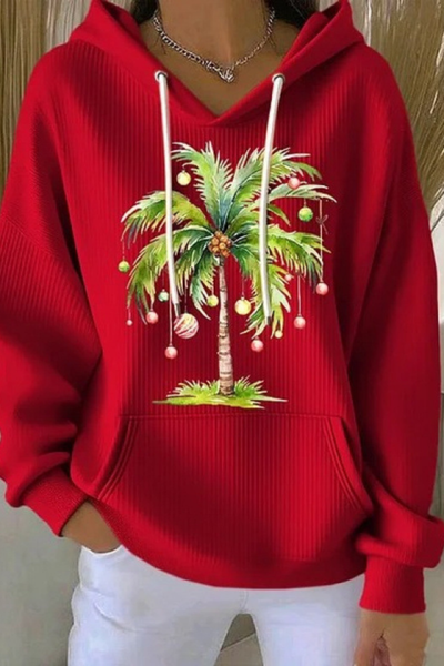 Women Fall Clothing Christmas Santa Ribbed Hoodie