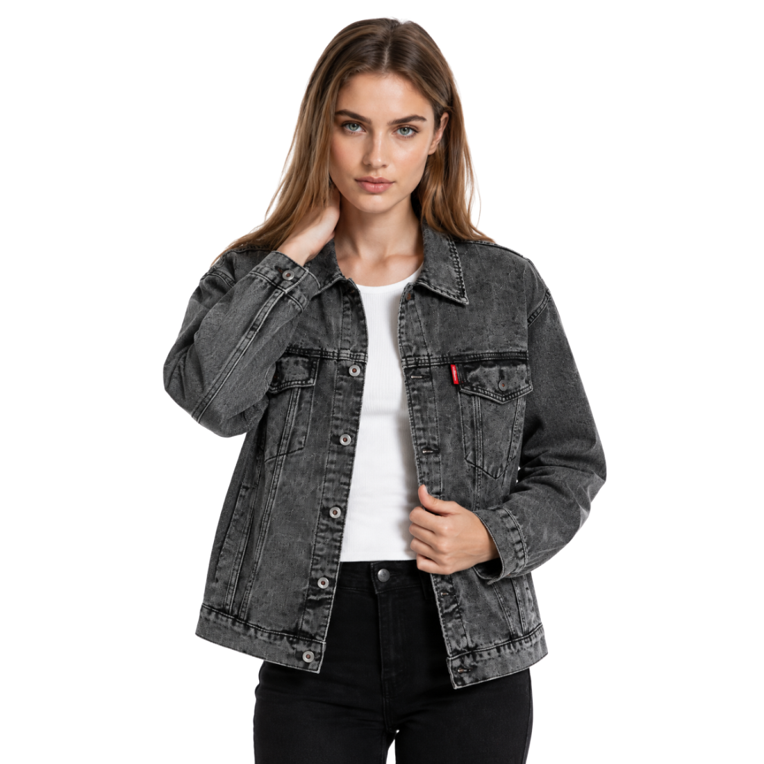 Women's Vintage Grey Acid Wash Denim Jacket