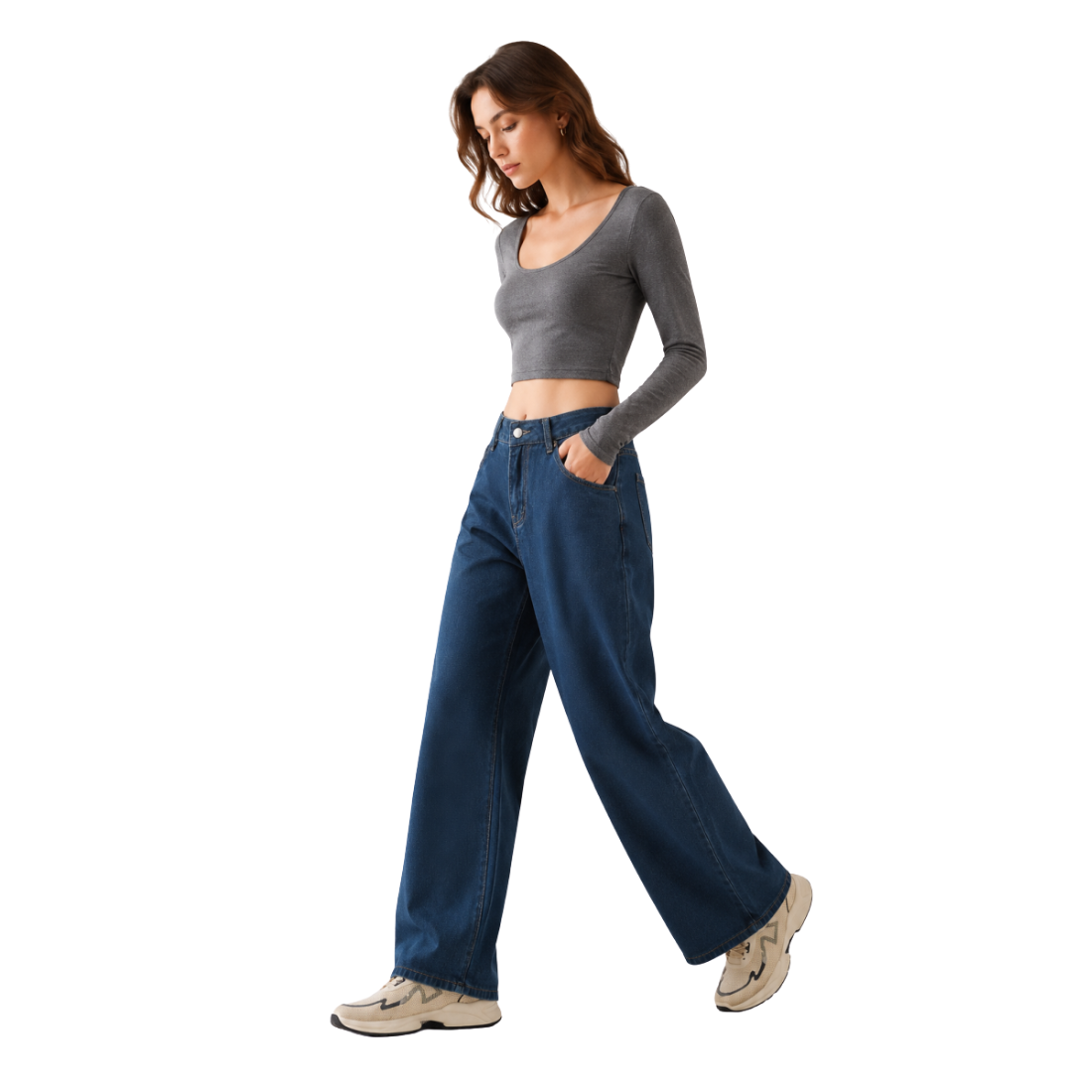 Women's High Waist Relaxed Straight Wide Leg Jeans