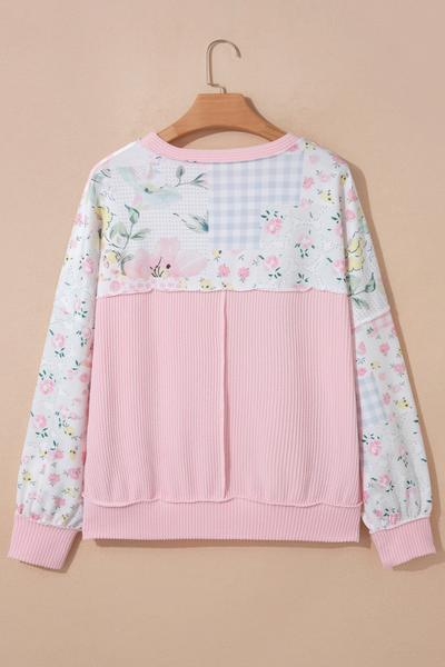 Women Fall Clothing Floral Plaid Patchwork Sweatshirt