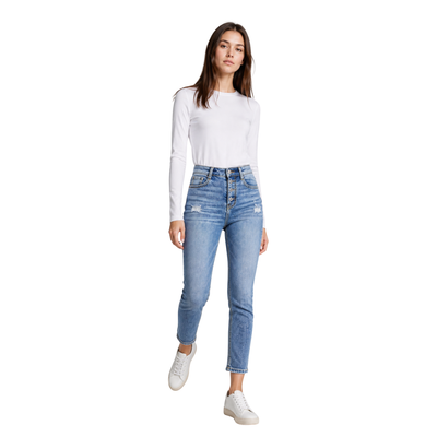 Women's High Waist Button Stretch Skinny Jeans