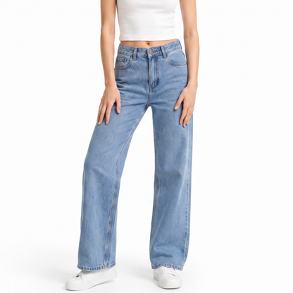 Women's High Waist Washed Straight Leg Jeans