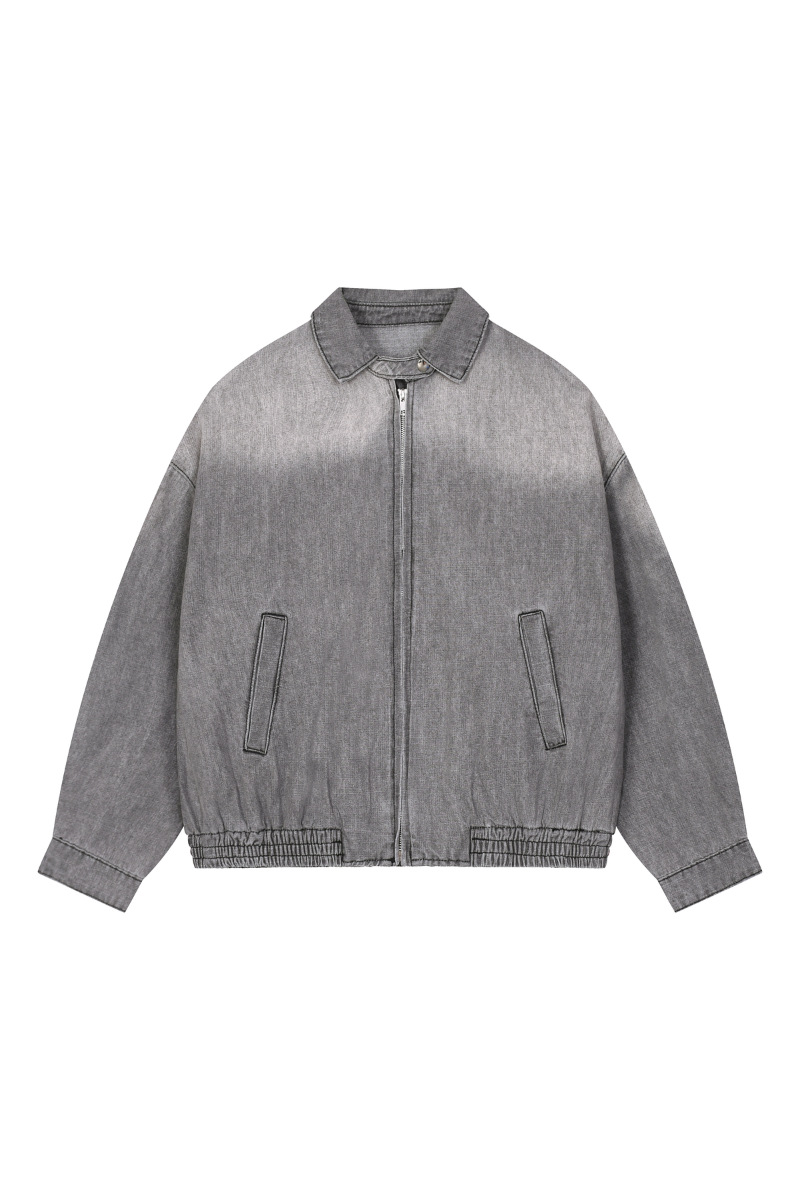 Men's Fall Gradient-Wash Vintage Denim Bomber Jacket