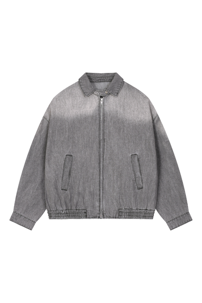 Men's Fall Gradient-Wash Vintage Denim Bomber Jacket