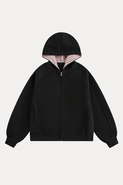 Unisex Fall Plaid Zip Hoodie American Retro Loose