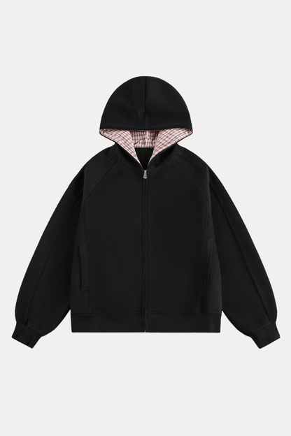 Unisex Fall Plaid Zip Hoodie American Retro Loose