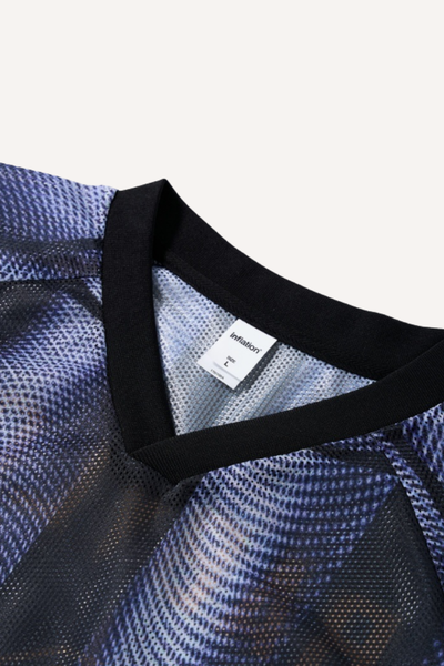 Men's Spring Summer Black Gold Fade V-Neck Mesh Print Tee