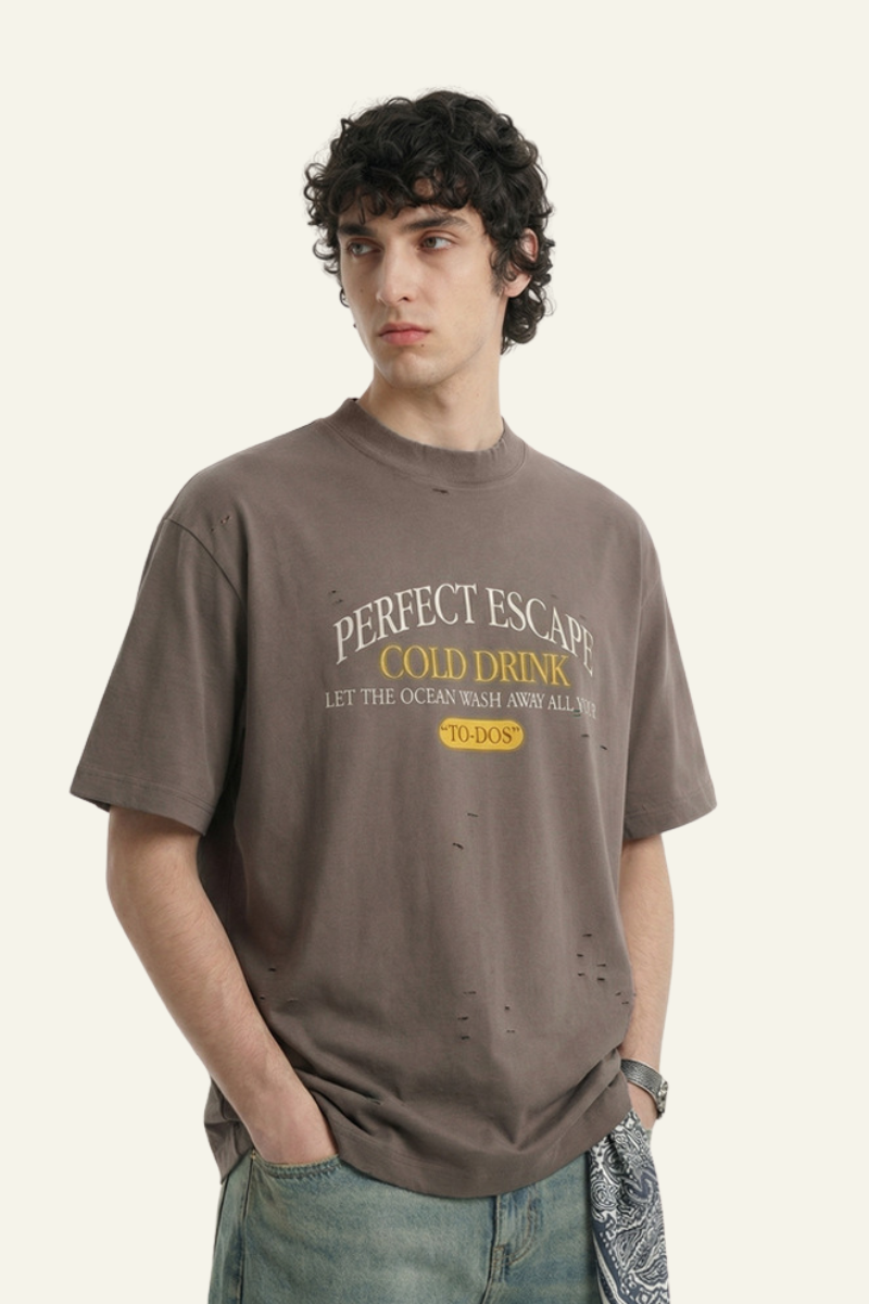 Mne's Streetwear Vintage  Distressed T-shirt