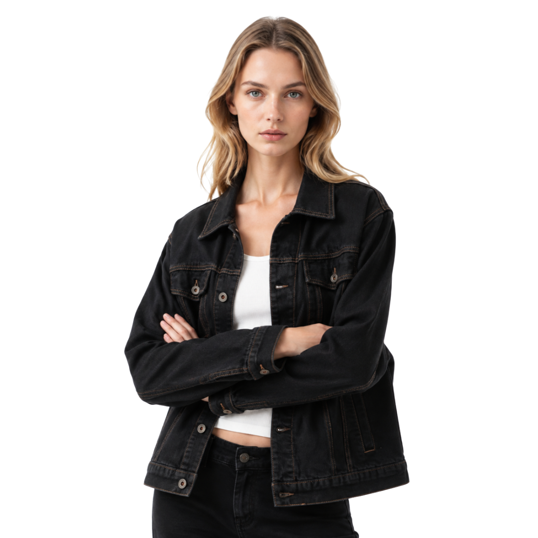 Women's Classic Raw Black Denim Jacket