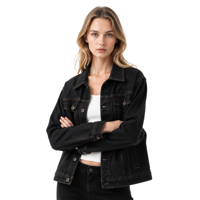 Women's Classic Raw Black Denim Jacket