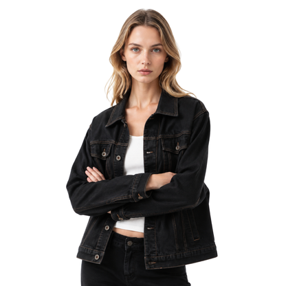Women's Classic Raw Black Denim Jacket