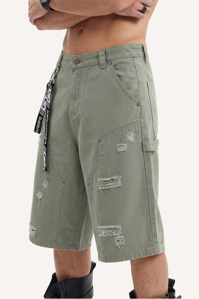 Men's Summer Retro Cargo Ripped Loose 7/8 Washed Shorts