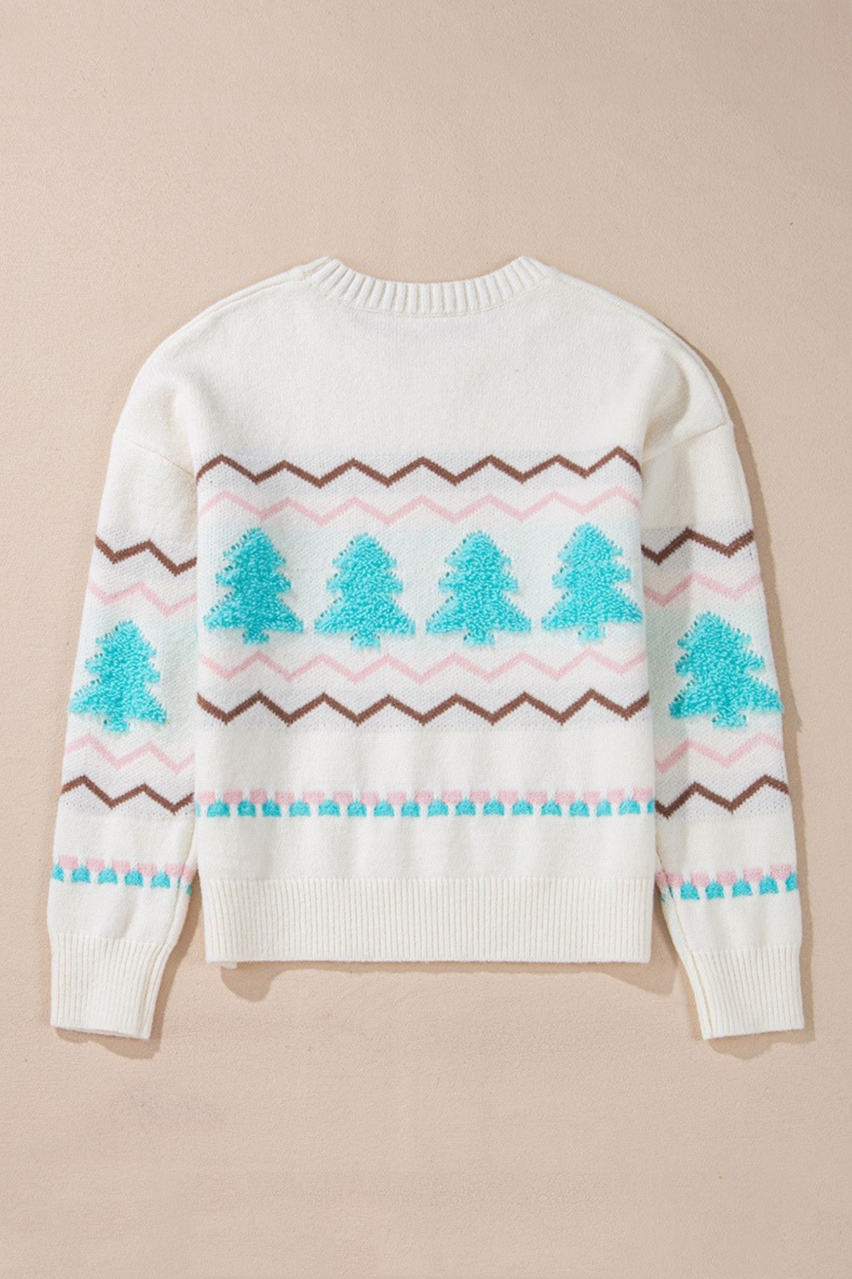 Women's Fall Christmas Tree Rib Trim Crew Neck Sweater