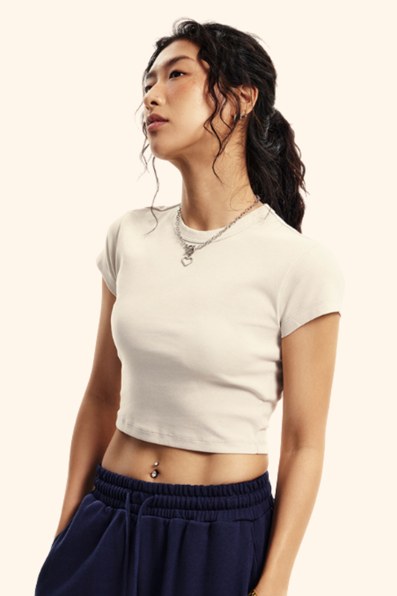 Women's Summer 235g Washed Set-in Slim Crewneck Cropped Tee