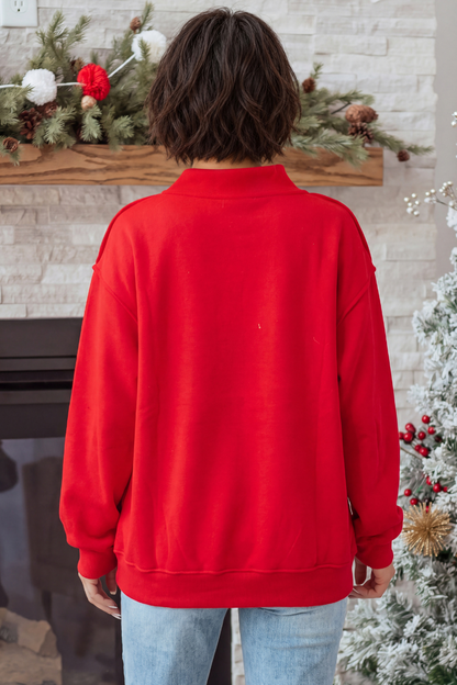 Unisex Fall Clothing Mock-Neck Drop-Shoulder Sweatshirt