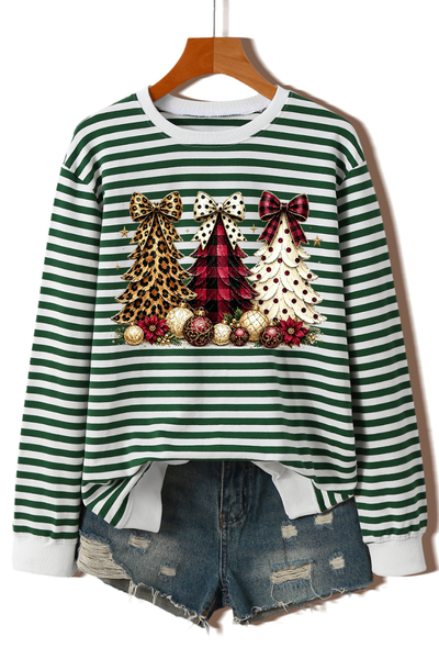 Unisex Fall Clothing Christmas Bow Striped Sweatshirt