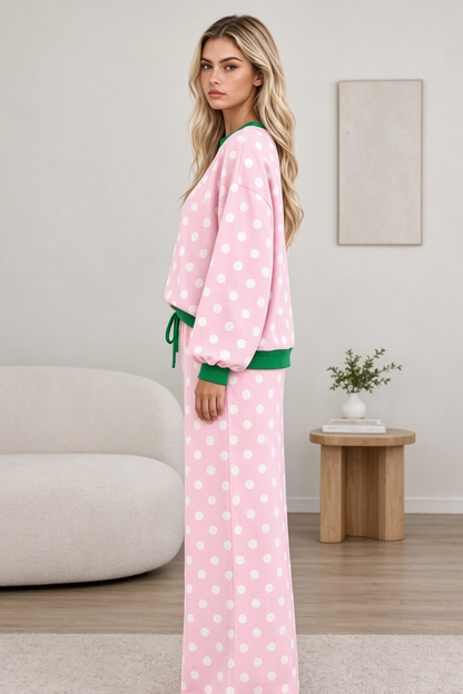 Women's Fall Polka Dot Colorblock Multi-Pocket 2 Piece Set