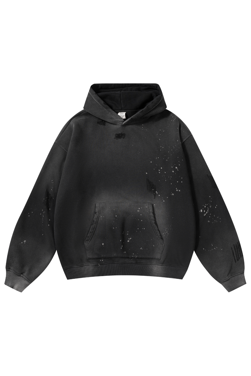 Unisex Fall Splatter-Wash Distressed Pullover Hoodie