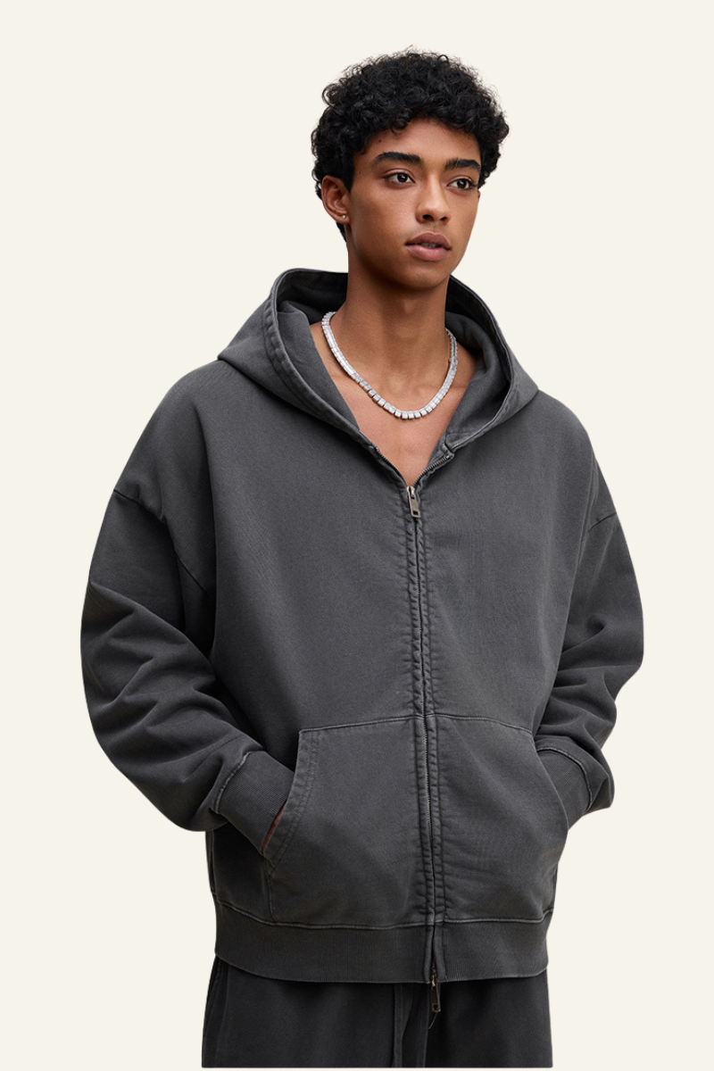 Men's Heavyweight Vintage Washed Cotton Hooded Jacket