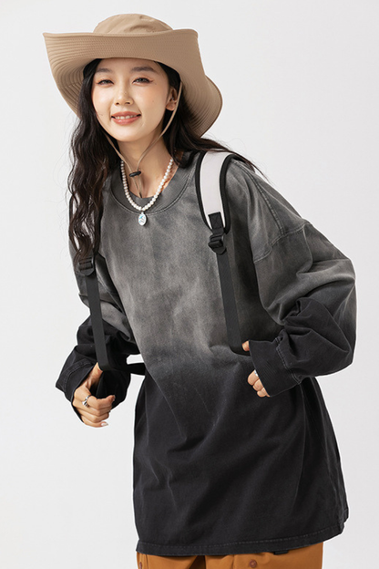 Unisex Heavy Washed American Gradient Loose Long Sleeve Tee