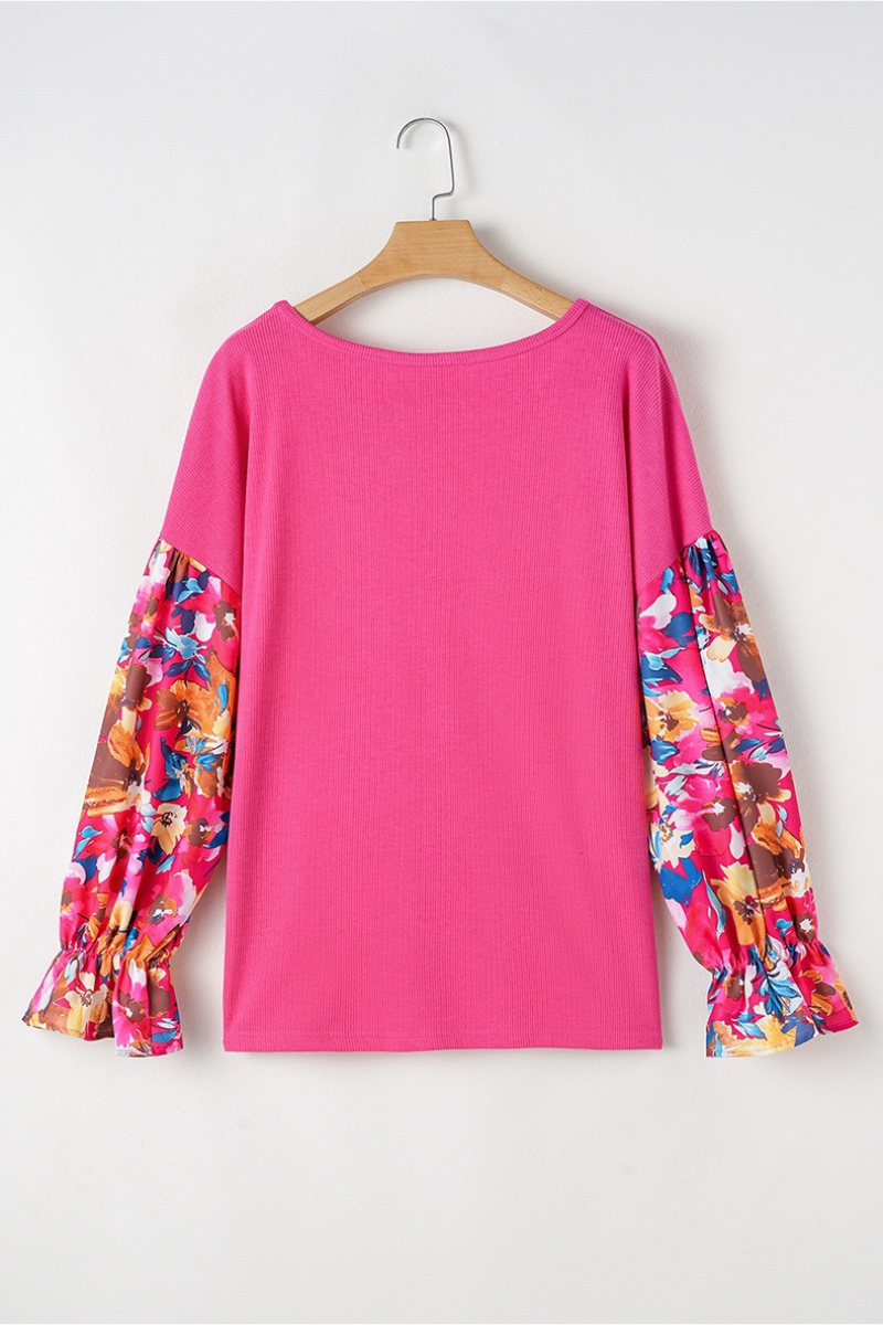 Women Fall Clothing Plus Size Floral Sleeve Knit Top