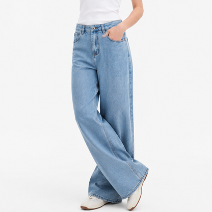 Women's 100% Cotton High Waist Wash Wide Leg Jeans