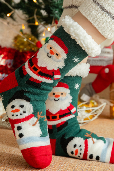 Women Winter Christmas Fleece Cuff Non Slip Slipper Socks