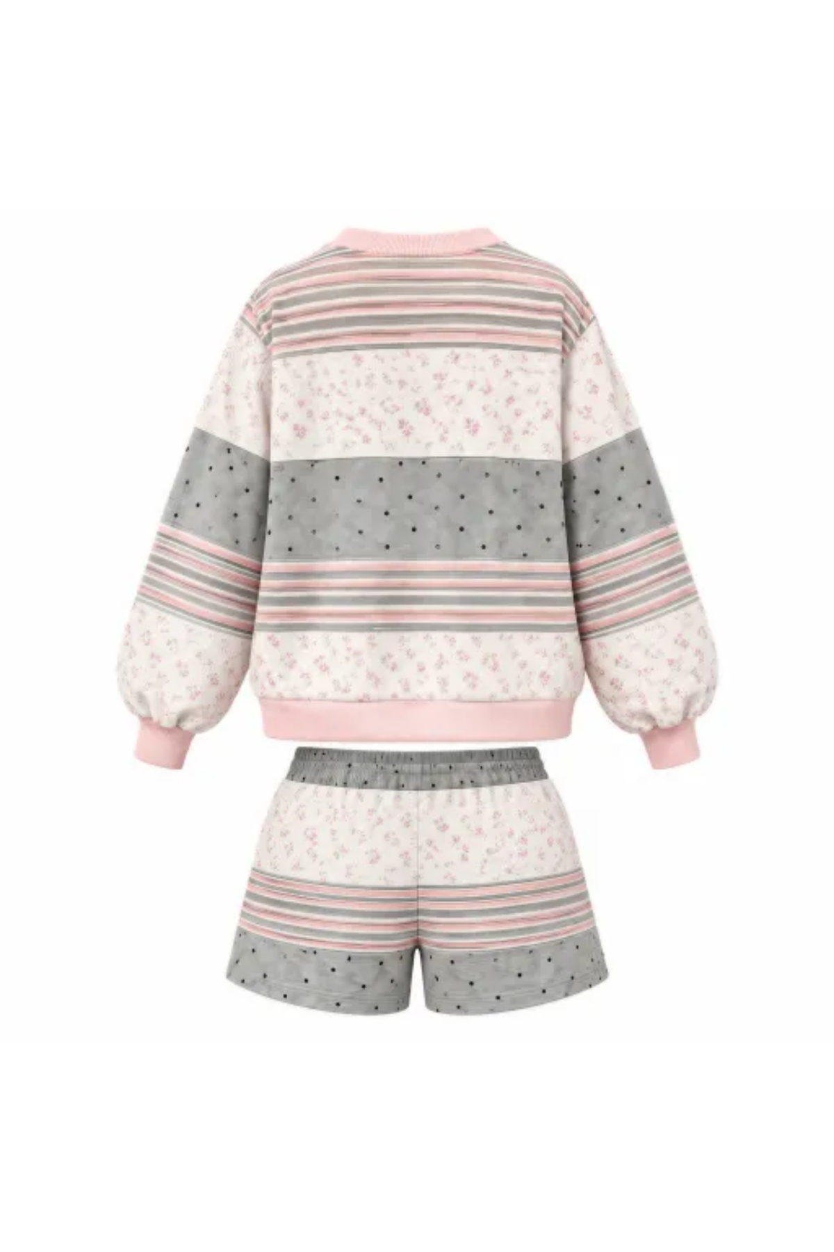 Women Spring Mixed Print Waffle Knit Lounge Shorts Set
