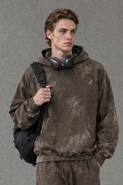 Men Fall Clothing Heavy Paint Distressed Streetwear Hoodie