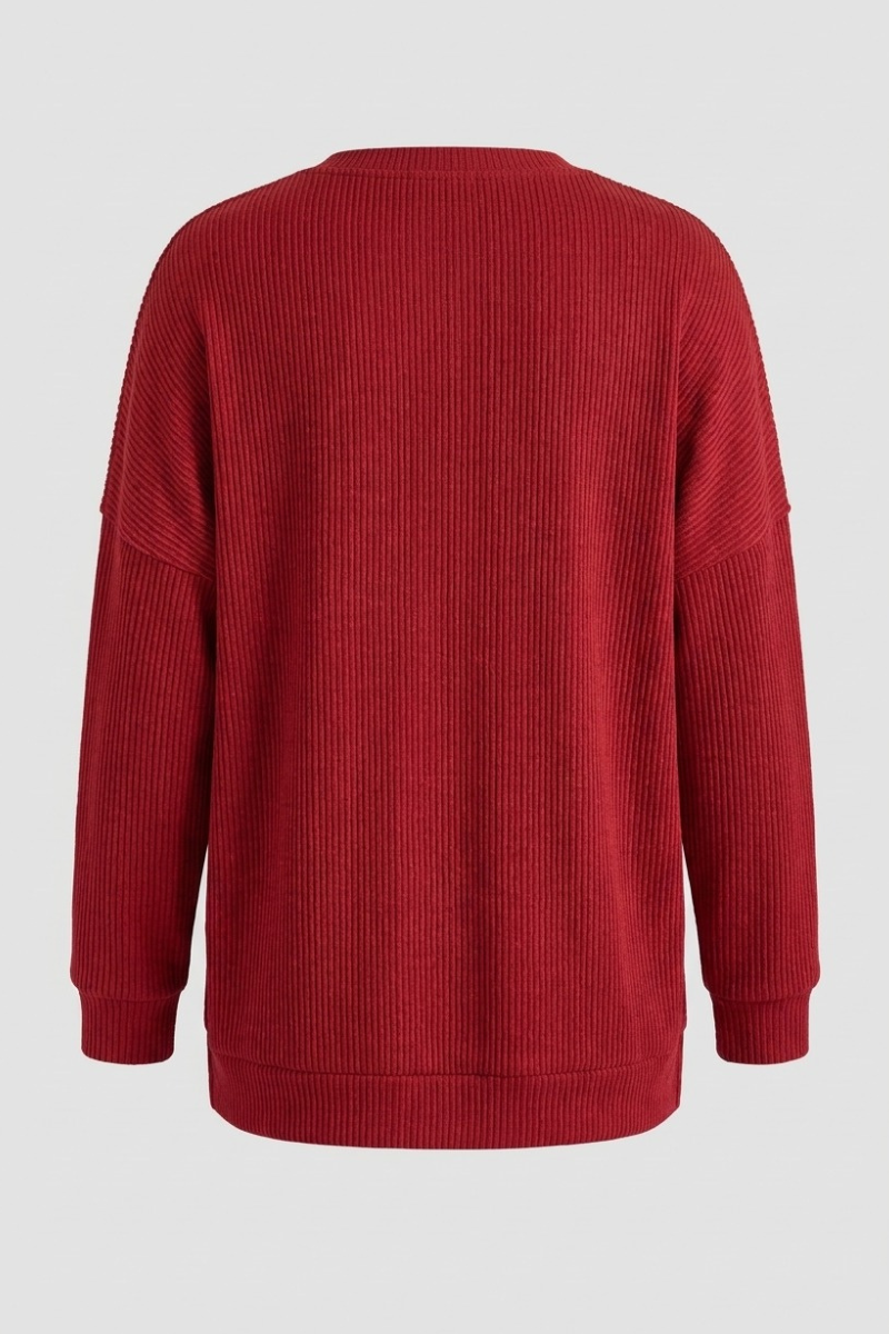 Women's Fall Christmas Red Green Plaid Colorblock Rib Sweatshirt