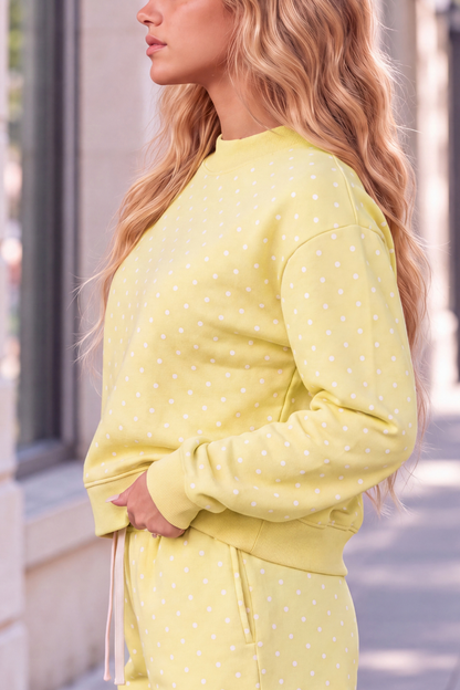 Women's Cozy Fleece Mock Neck Polka Dot Sweatshirt
