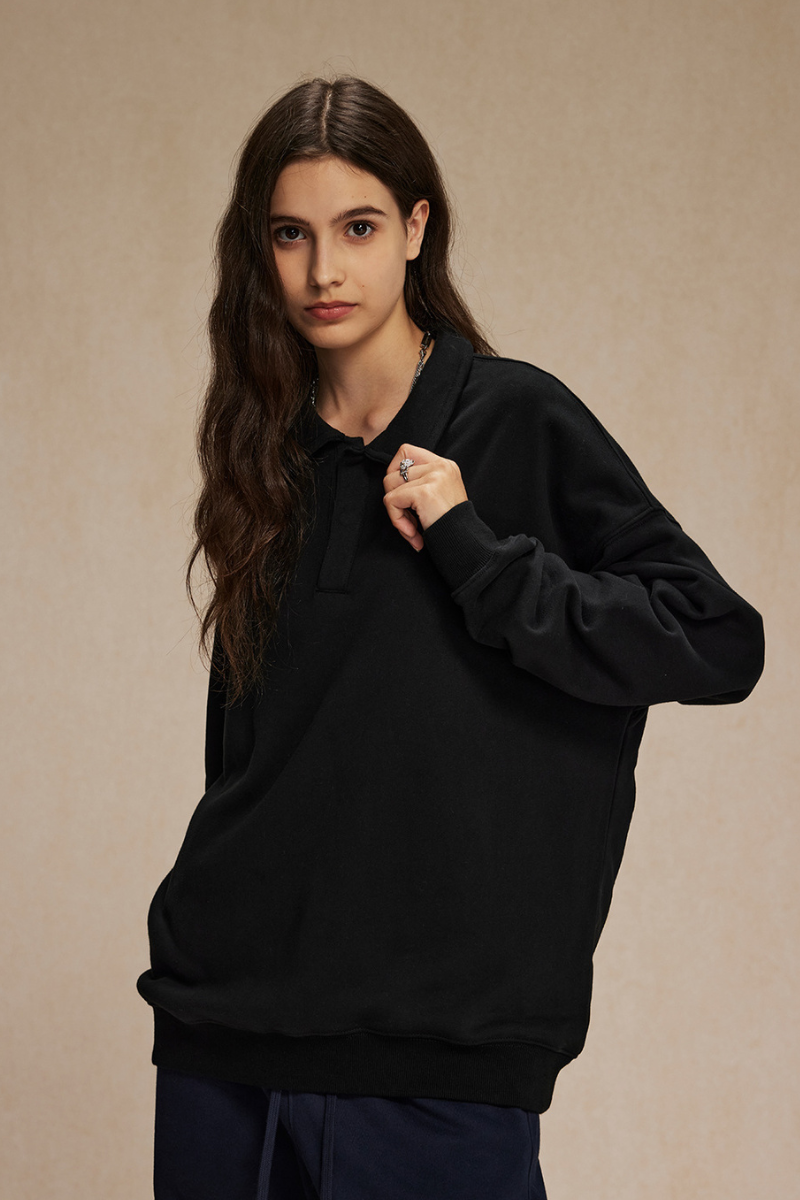 Women's Streetwear Polo Collar  Sweatshirt