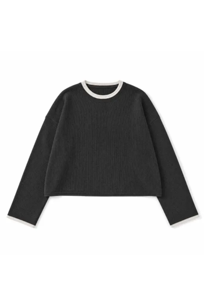 Women Spring Faux Layered Cropped Flare Sleeve Knit Sweater