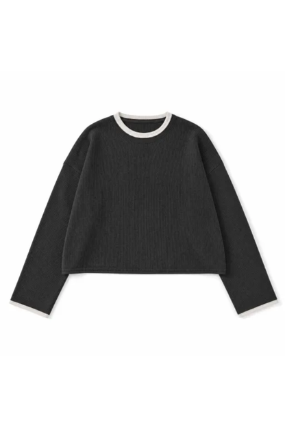 Women Spring Faux Layered Cropped Flare Sleeve Knit Sweater