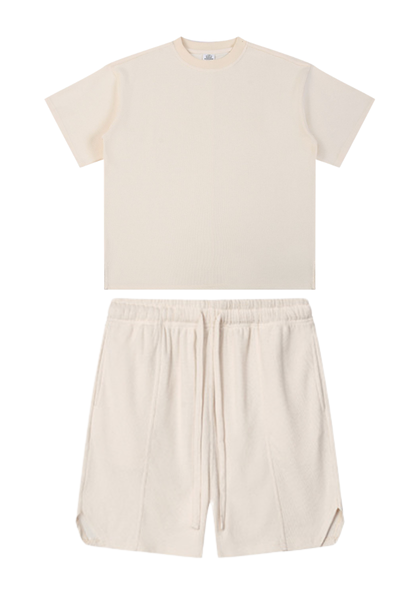 Unisex Summer 330g Waffle Soft Breathable Solid Loose Tee Set