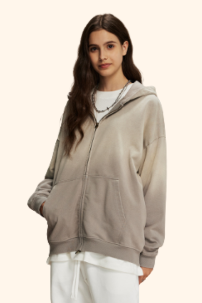 Men/Women's Unisex Spray Washed Zip Hoodie-couple's style