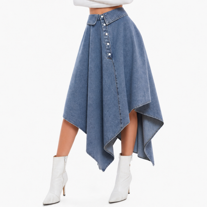 Women's High Waist Button Front Denim Skirt