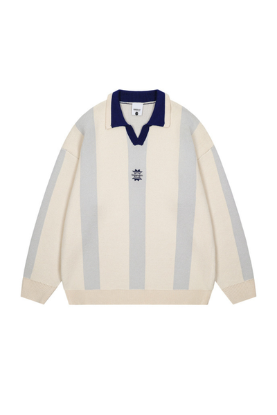 Men's Fall Clothing Vertical-Stripe Colorblock Polo Sweater