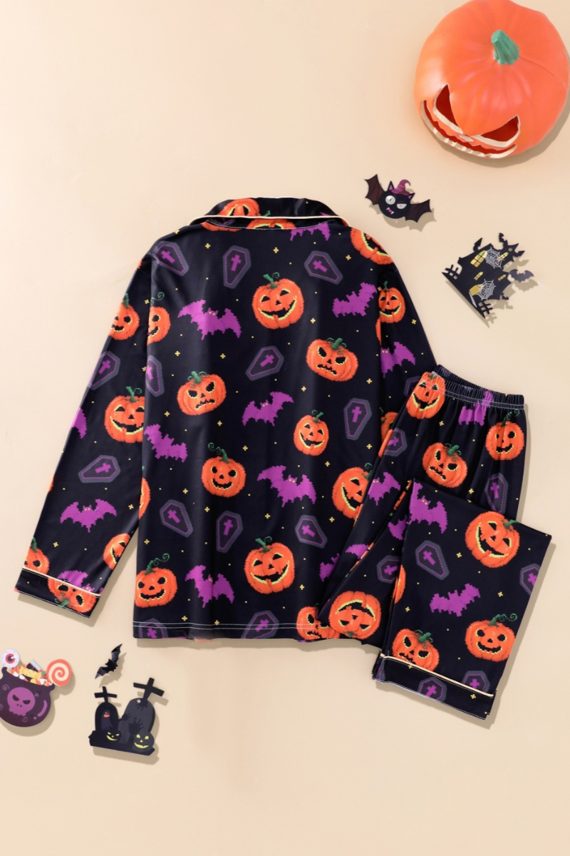 Women Fall Clothing Halloween Pumpkin Bat Pajama Set