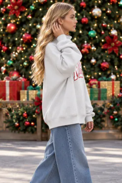 Women's Fall Christmas Embroidered Mock Neck Sweatshirt