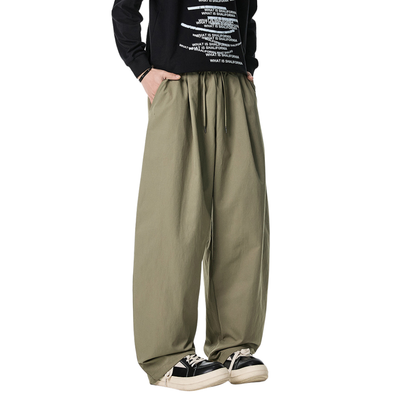 Men's Spring Pleated Loose Curved Wide Solid Pants