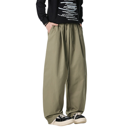 Men's Spring Pleated Loose Curved Wide Solid Pants