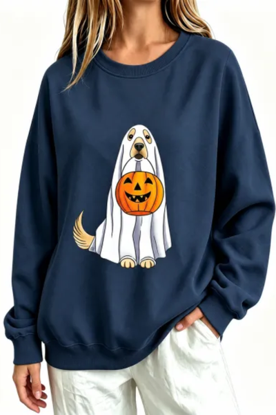 Women Fall Clothing Halloween Ghost Dog Pumpkin Sweatshirt