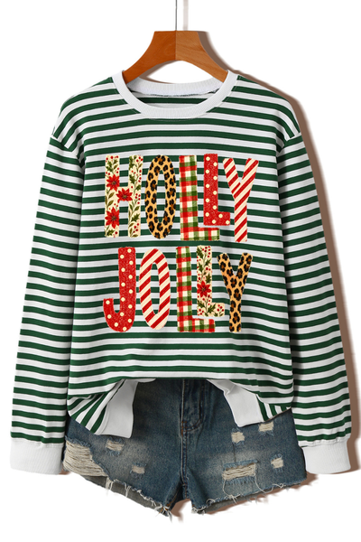 Women's Christmas Holly Jolly Stripe Long Sleeve Sweatshirt