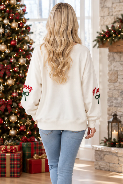 Women's Fall Christmas Bow Graphic Long Sleeve Sweatshirt