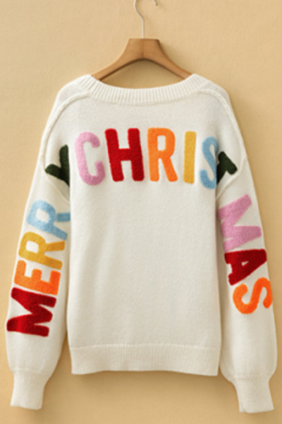 Women's Christmas Wooden Button Letter Knit Cardigan