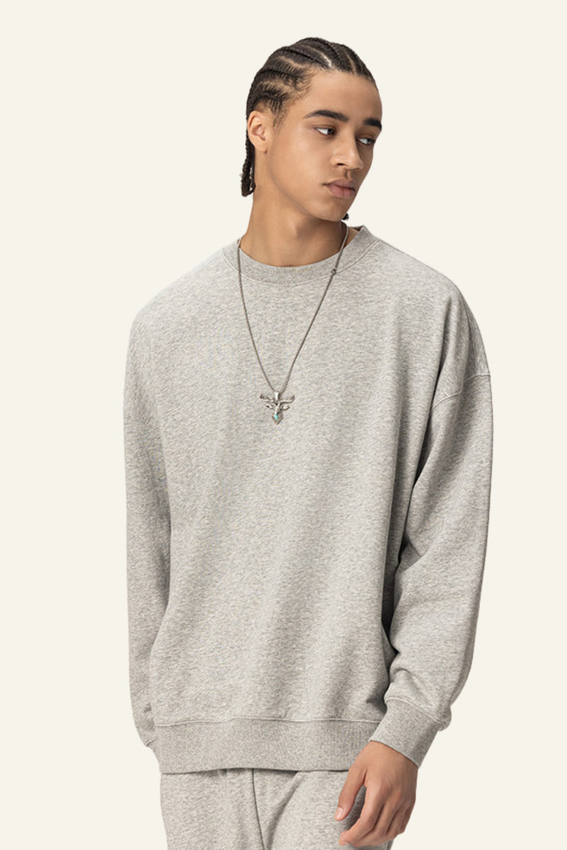 Men's 400G Heavyweight Streetwear Solid Pullover