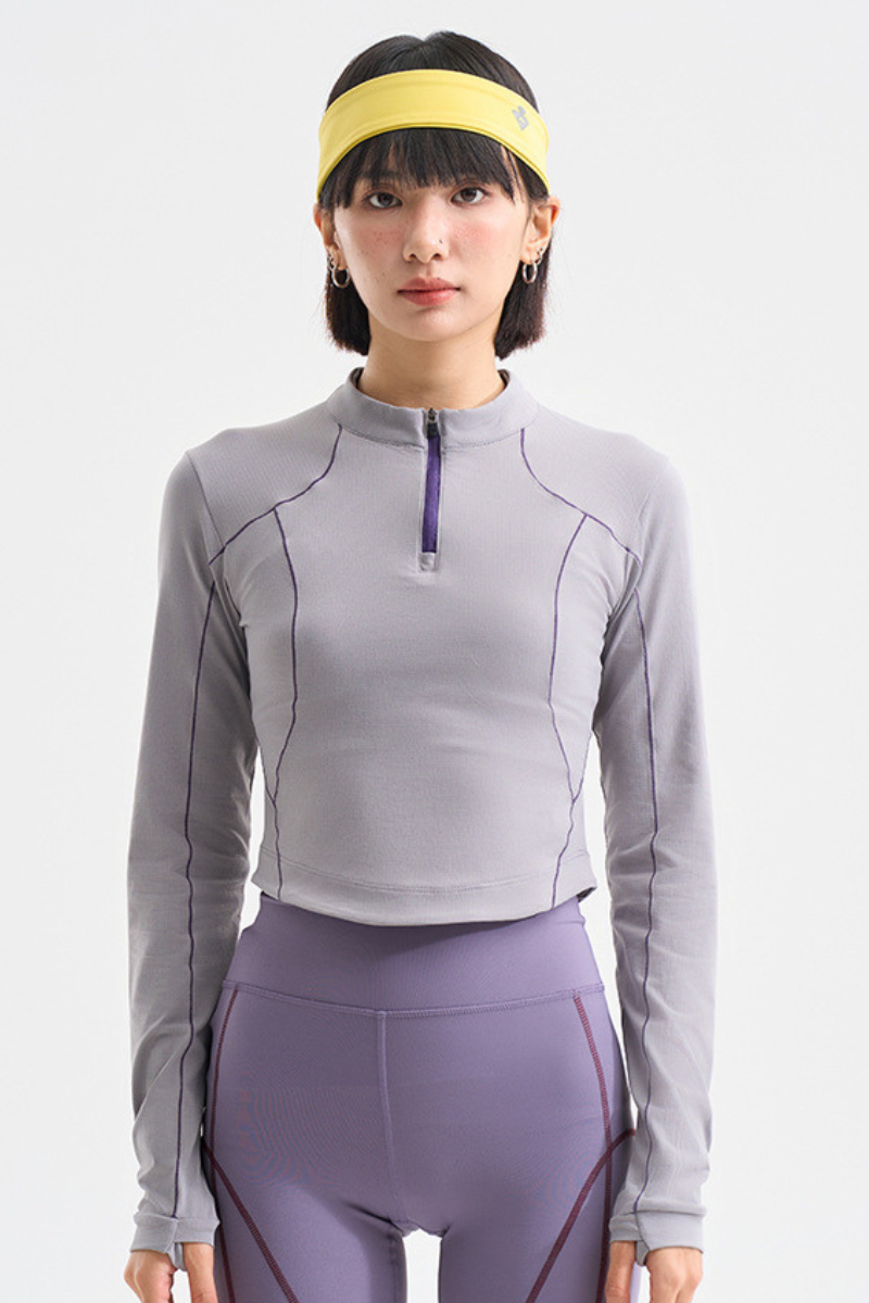 Women's Outdoor Run Quick Dry Long Sleeve Crop Zip Top