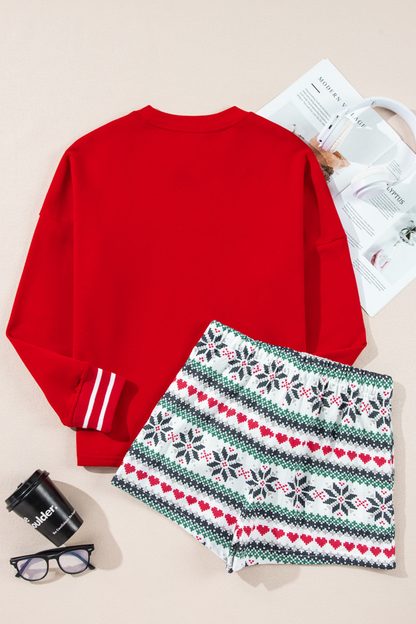 Women's Fall Christmas Letter Print Wide Short Two Piece Set